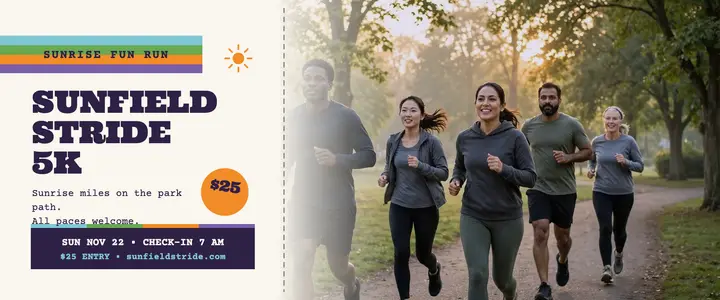 Sunfield Stride 5K sunrise ticket template