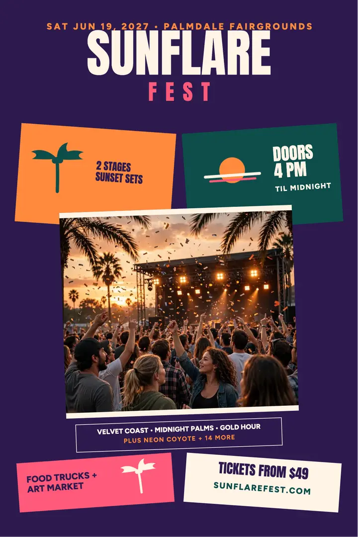 Sunflare Fest lineup poster template