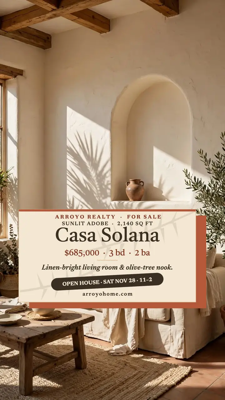 Casa Solana adobe home listing story template