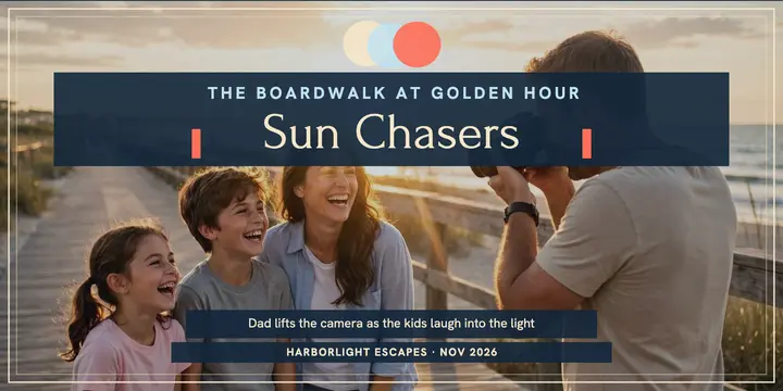 Sunlit boardwalk family escape x-post template
