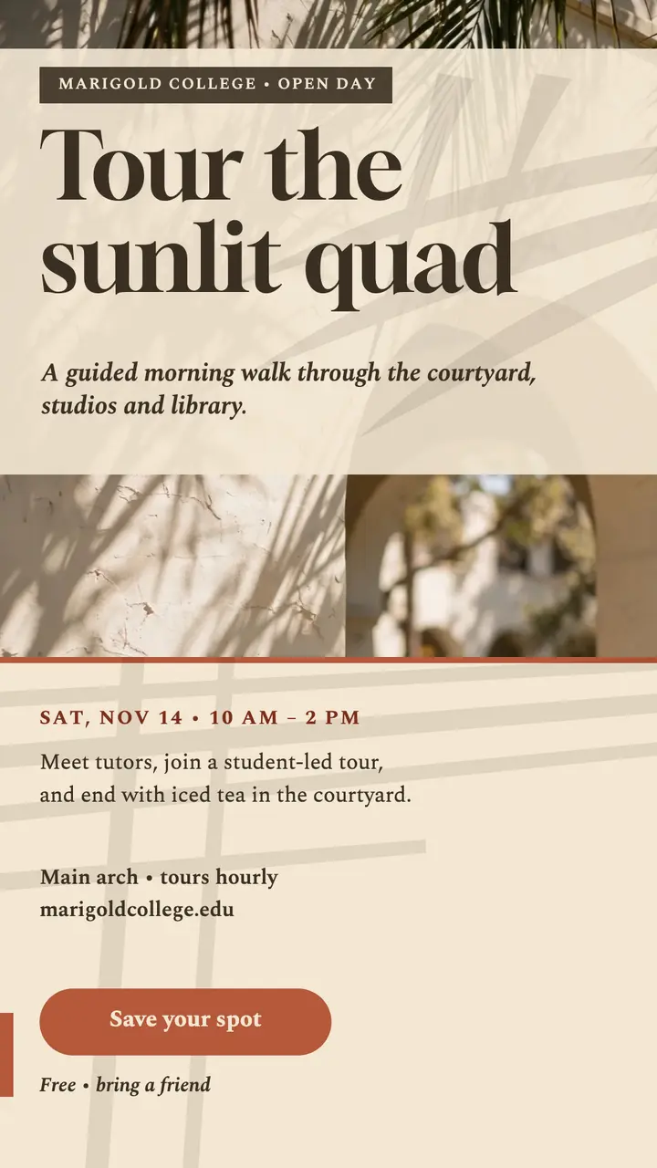 Marigold College sunlit open day story: open day story template