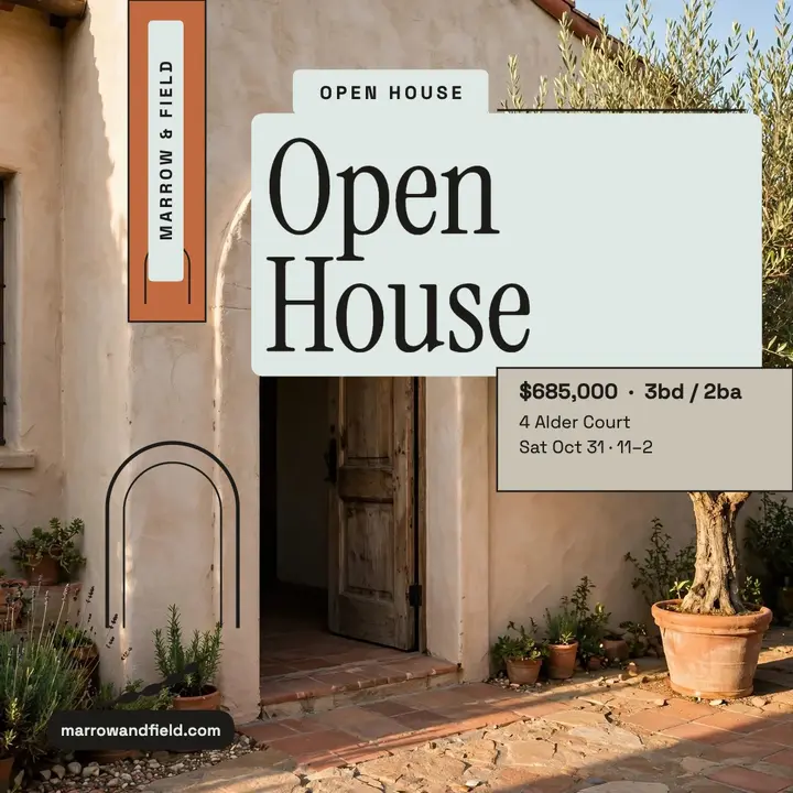 Sunlit courtyard open house post template