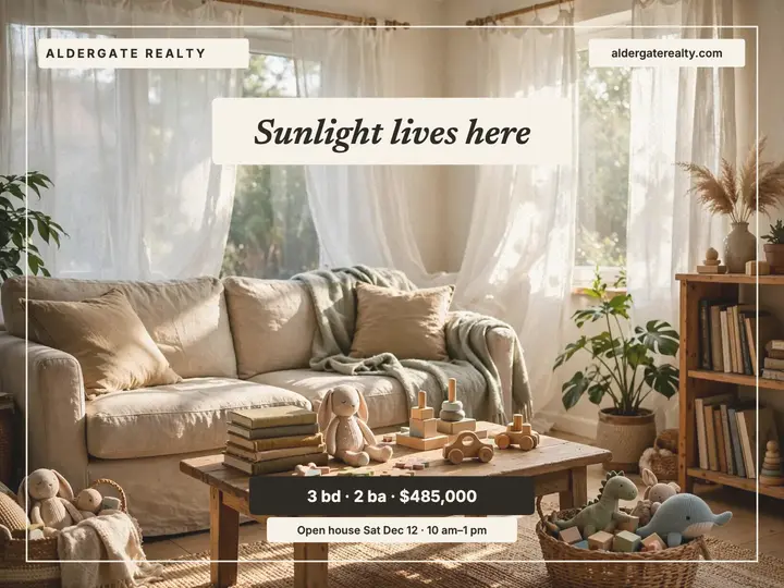 Sunlit family home living room slide template