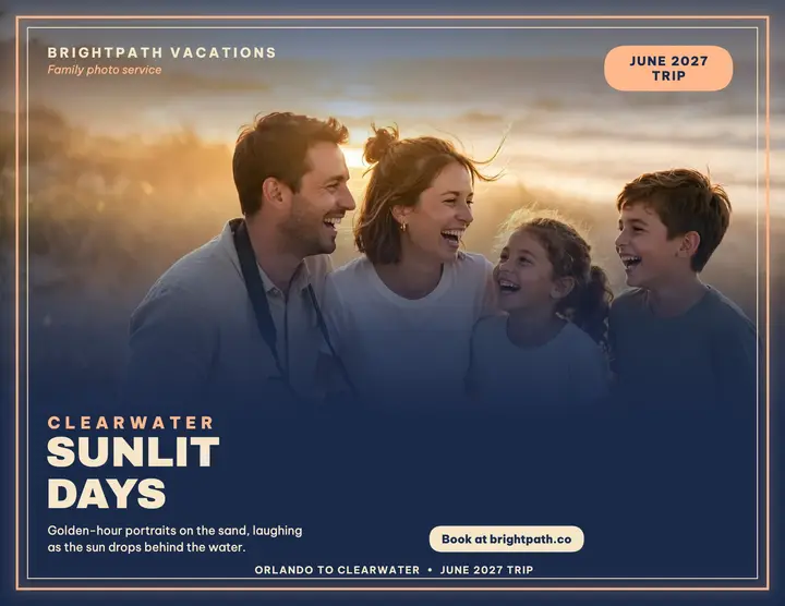 Sunlit days family vacation panorama flyer: family vacation flyer template