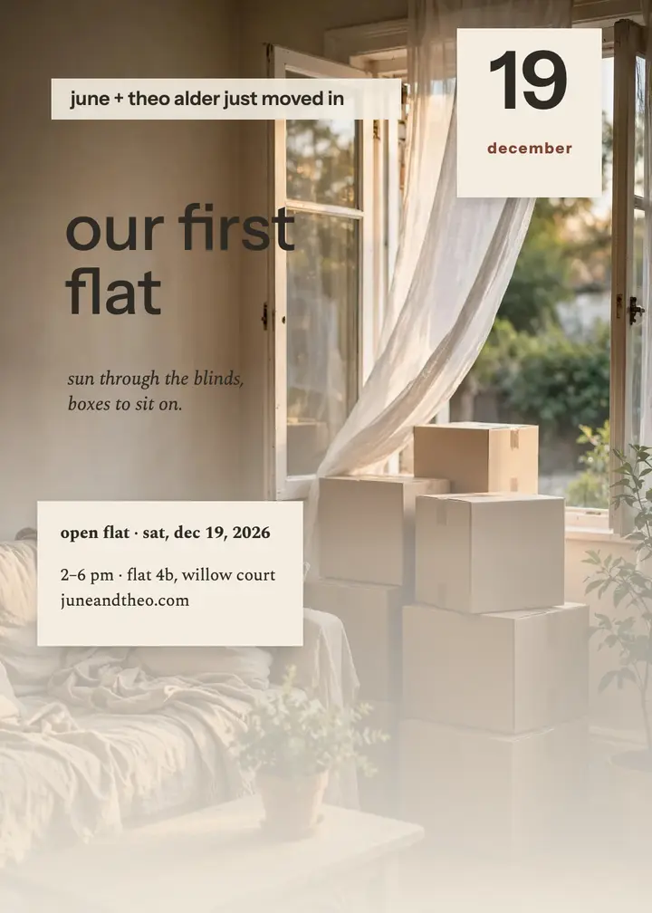 Sunlit first apartment moving invite: moving announcement invitation template