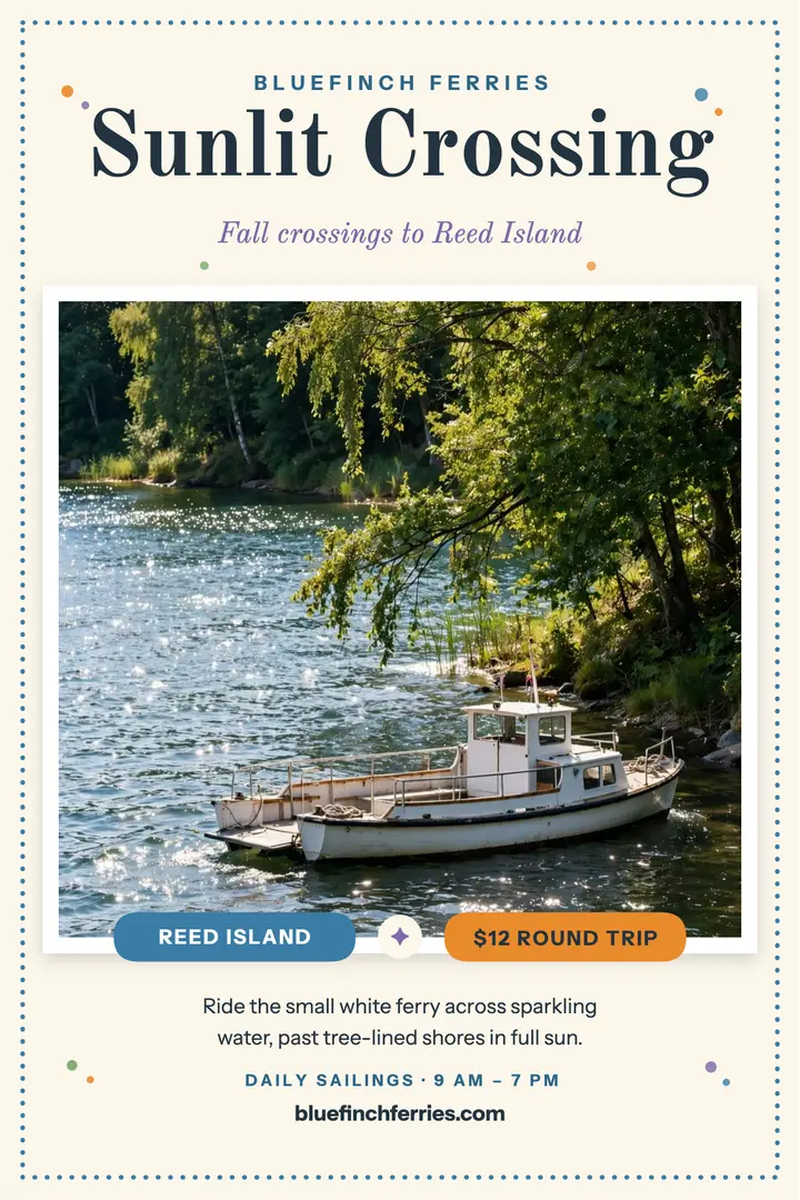 Bluefinch sunlit lake ferry poster template