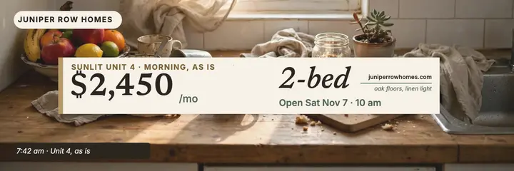 Juniper Row sunlit rental kitchen header template