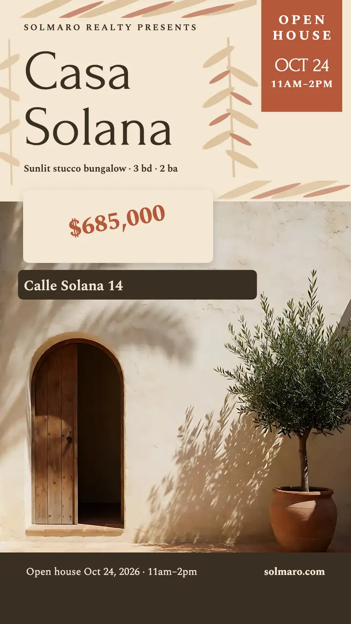 Casa Solana sunlit open house story template