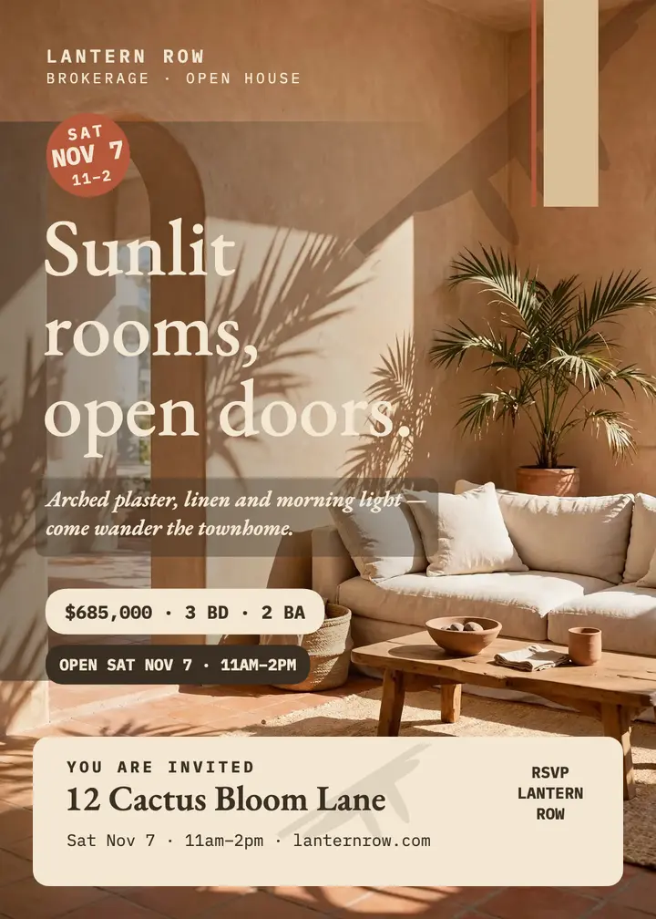 Sunlit townhome open house invitation template