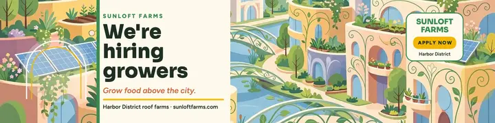 Sunloft Farms rooftop growers hiring banner template