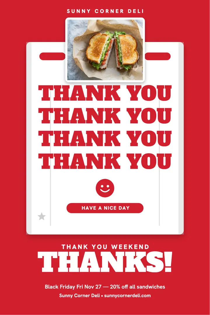 Sunny Corner Deli thank you poster template
