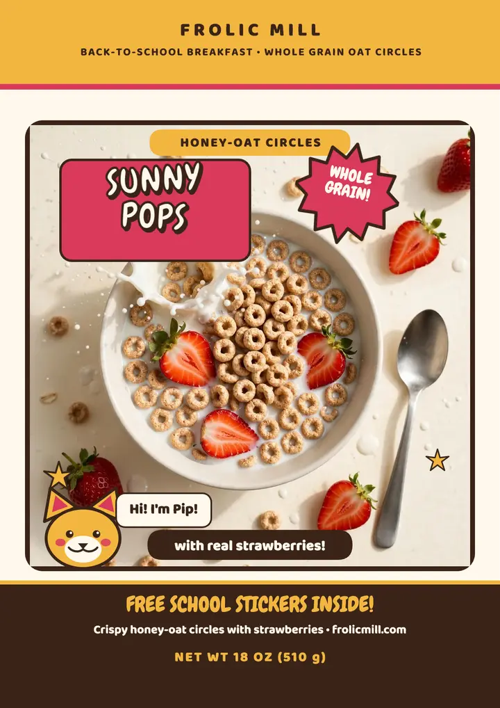 Sunny Pops cereal box flyer template