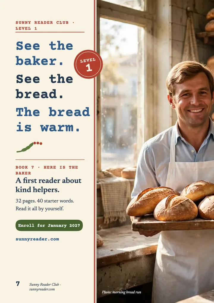 Sunny Reader first reader baker flyer: learn to read flyer template
