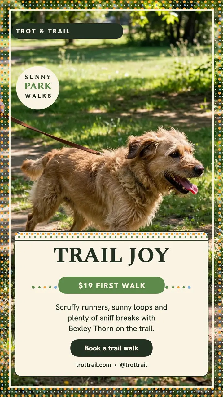 Trot and Trail sunny dog walk story: dog walking story template