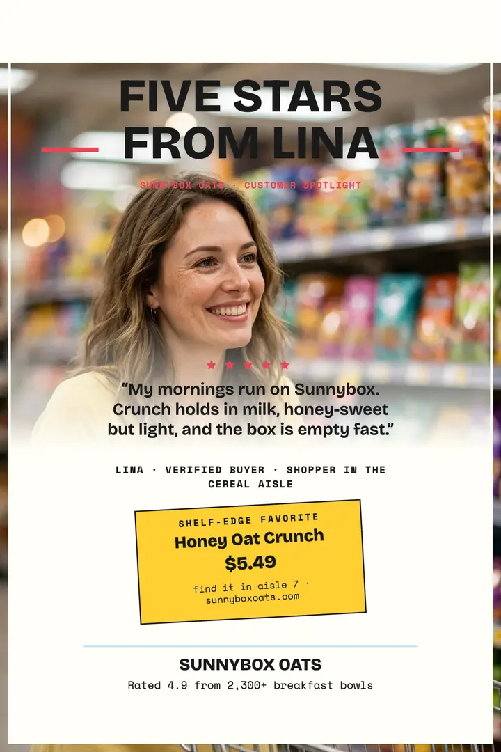Sunnybox Oats customer spotlight poster: customer spotlight poster template