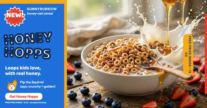 Sunnyburrow Honey Hopps cereal launch template