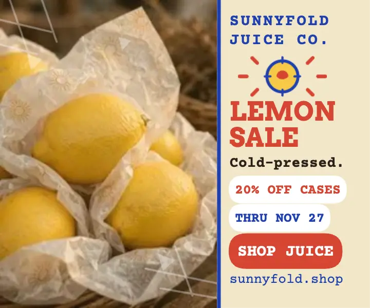 Sunnyfold citrus juice holiday sale ad template