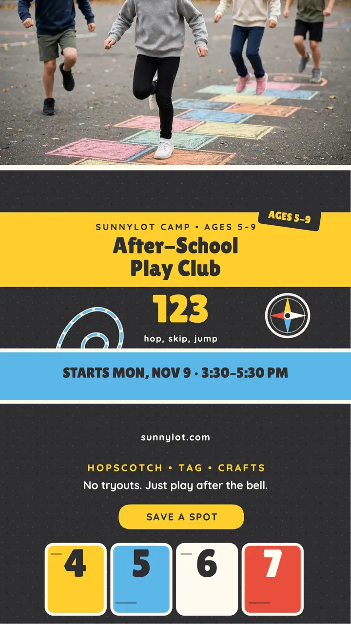 Sunnylot after-school play club story template