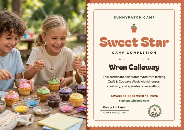 Sunnypatch Camp sweet star certificate template
