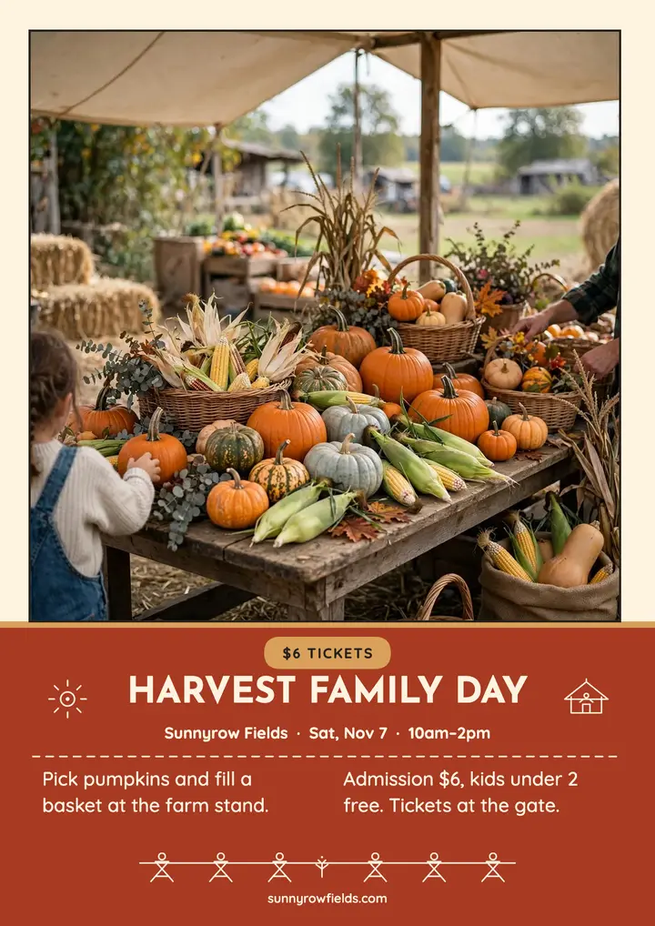 Sunnyrow Fields Harvest Family Day flyer template