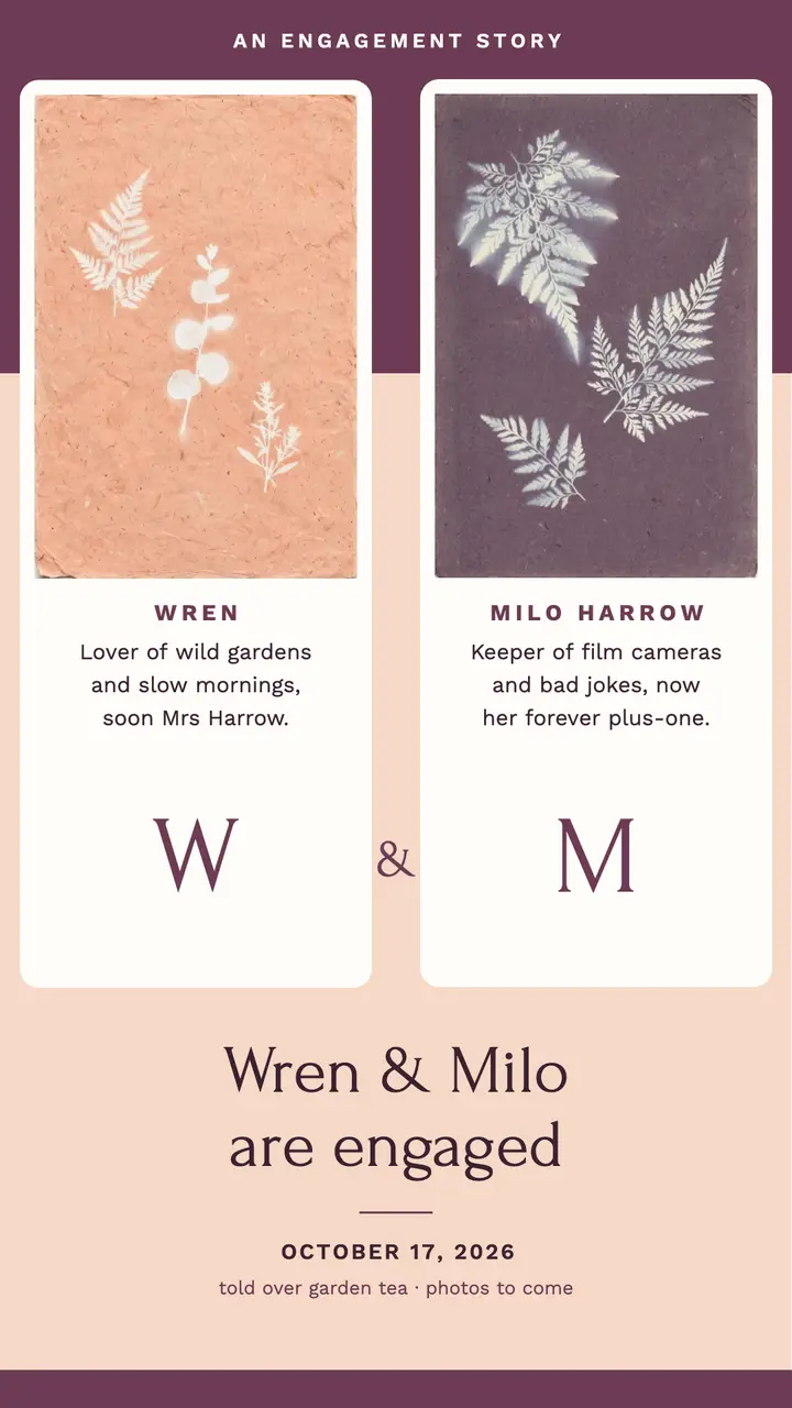 Wren and Milo sunprint engagement story template