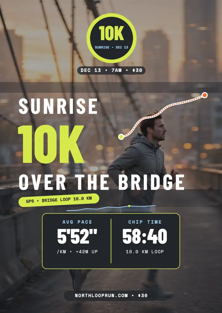 Northloop sunrise 10K bridge run flyer template