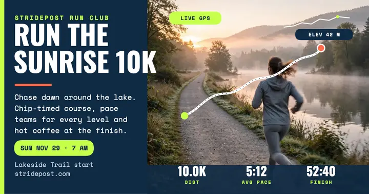 Stridepost Sunrise 10K stats post template
