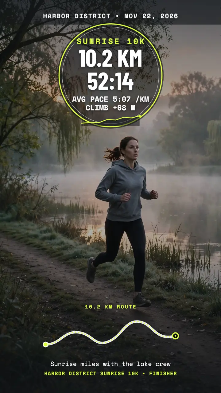 Harbor District Sunrise 10K stats story template