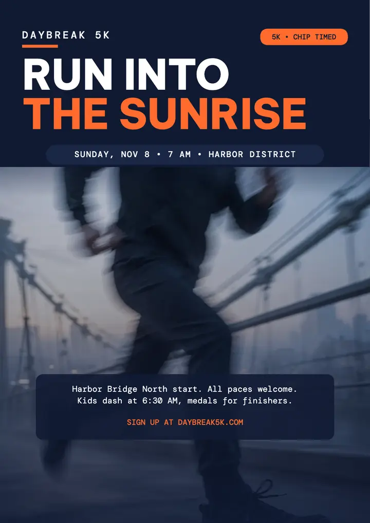 Daybreak 5K sunrise run flyer template