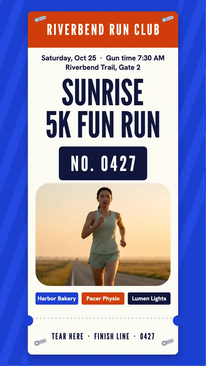 Sunrise 5K race bib story template
