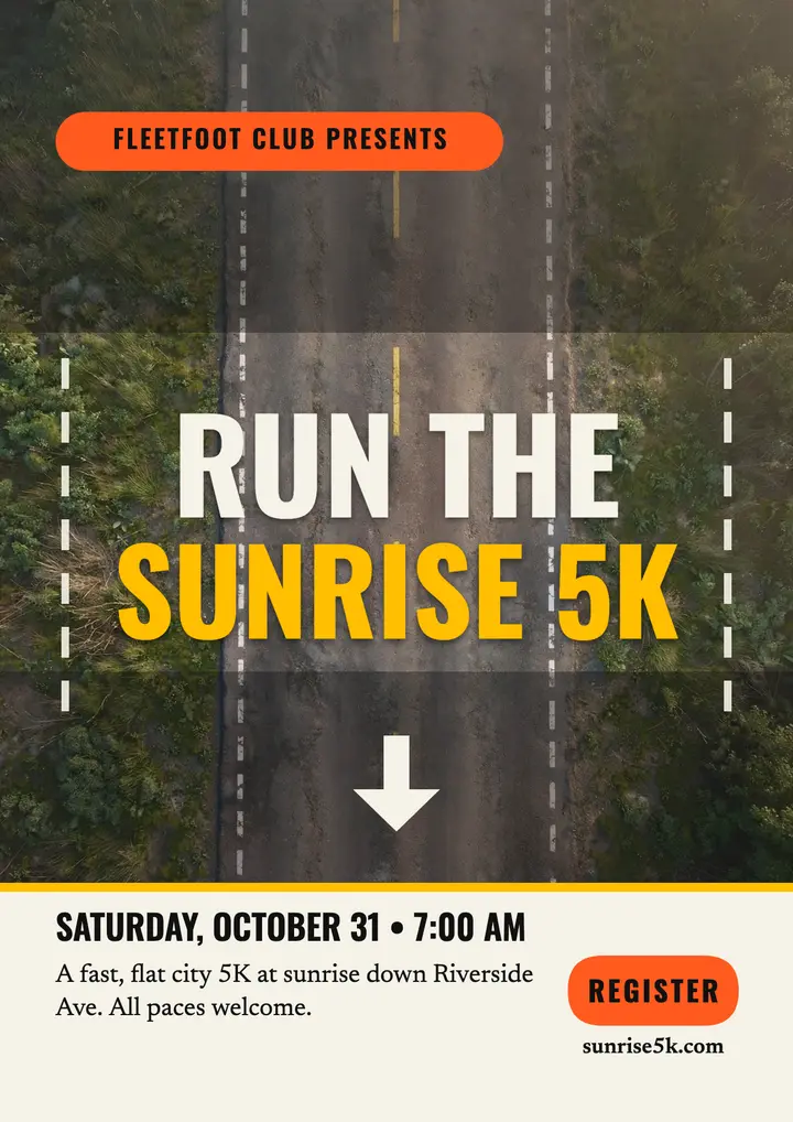 Sunrise 5K road-painted flyer template