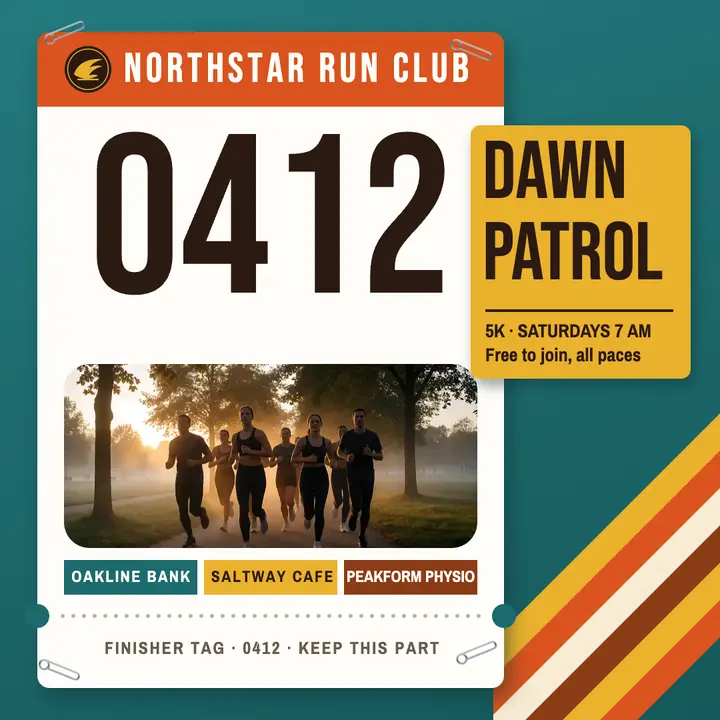 Northstar Run Club dawn patrol 5K bib post template