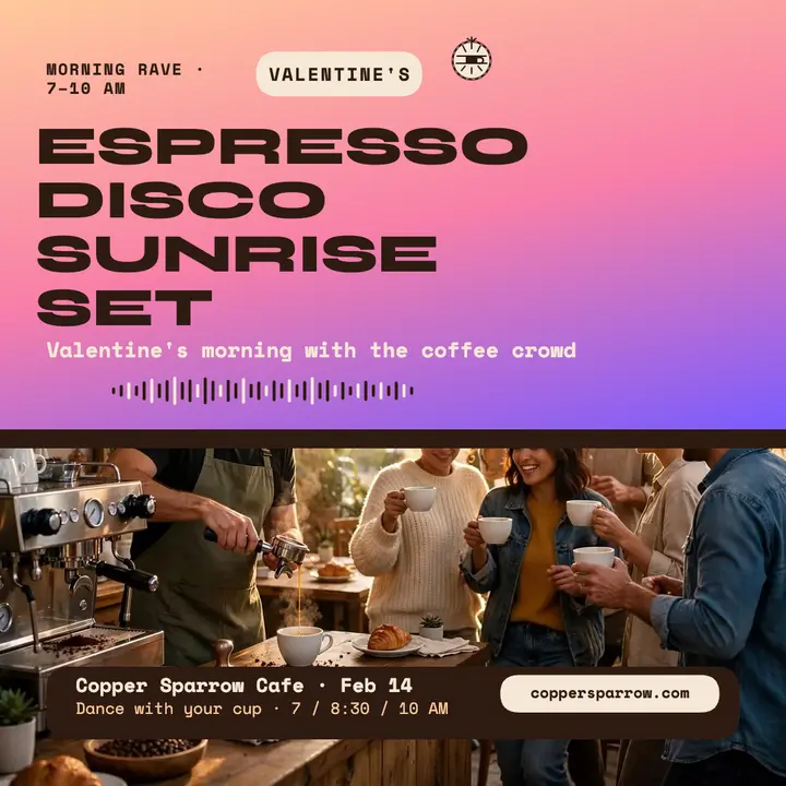 Copper Sparrow sunrise coffee rave post template