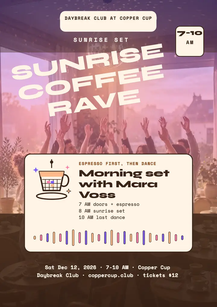 Daybreak coffee rave sunrise flyer template
