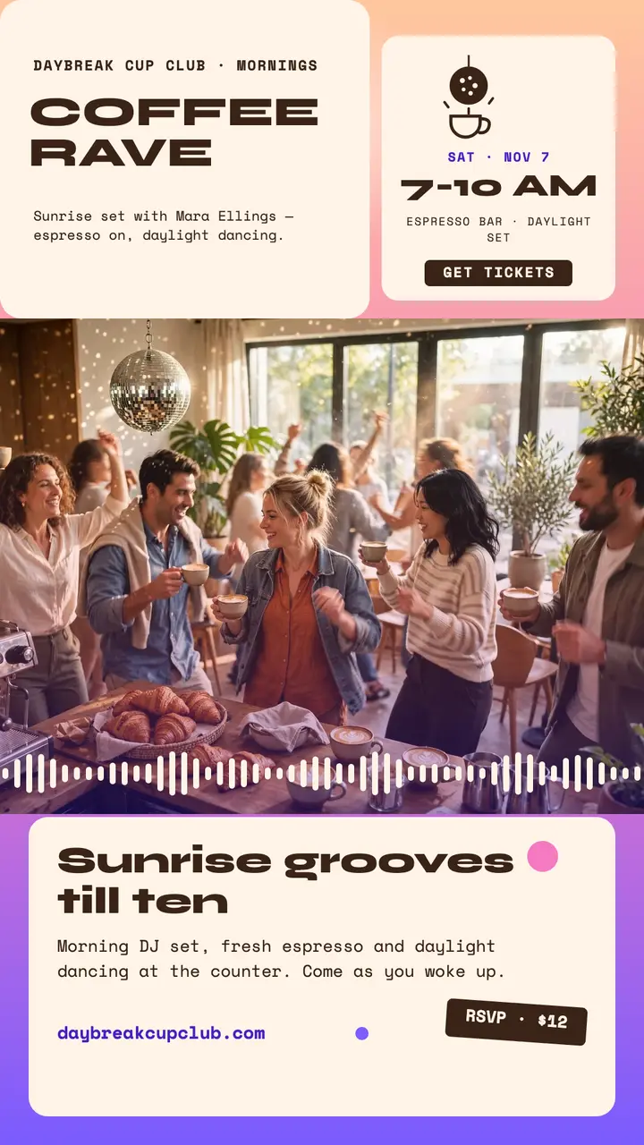Daybreak Cup Club coffee rave story template