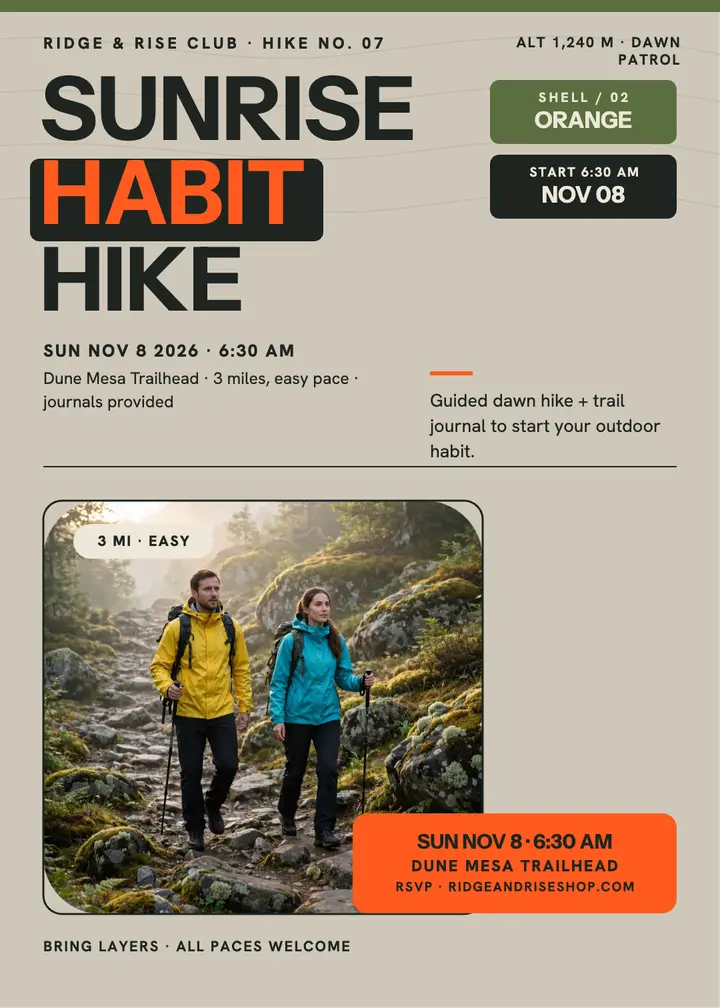 Ridge and Rise sunrise habit hike invitation template