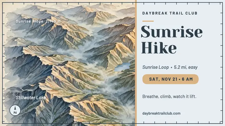 Daybreak Trail Club sunrise hike thumbnail template