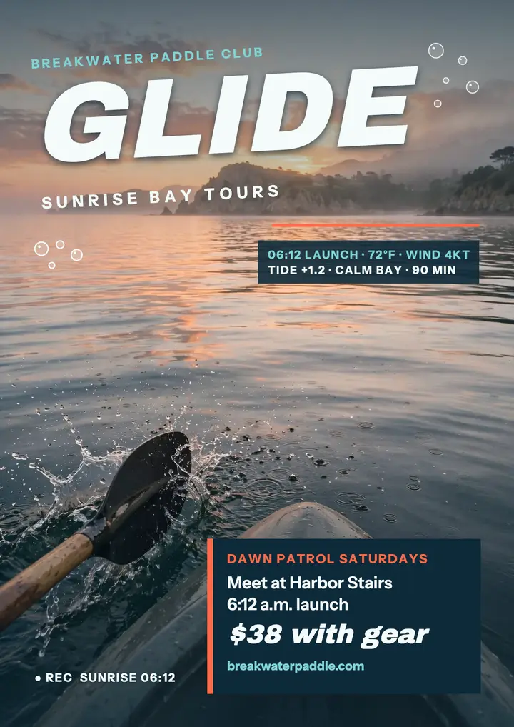 Breakwater sunrise kayak tour flyer template