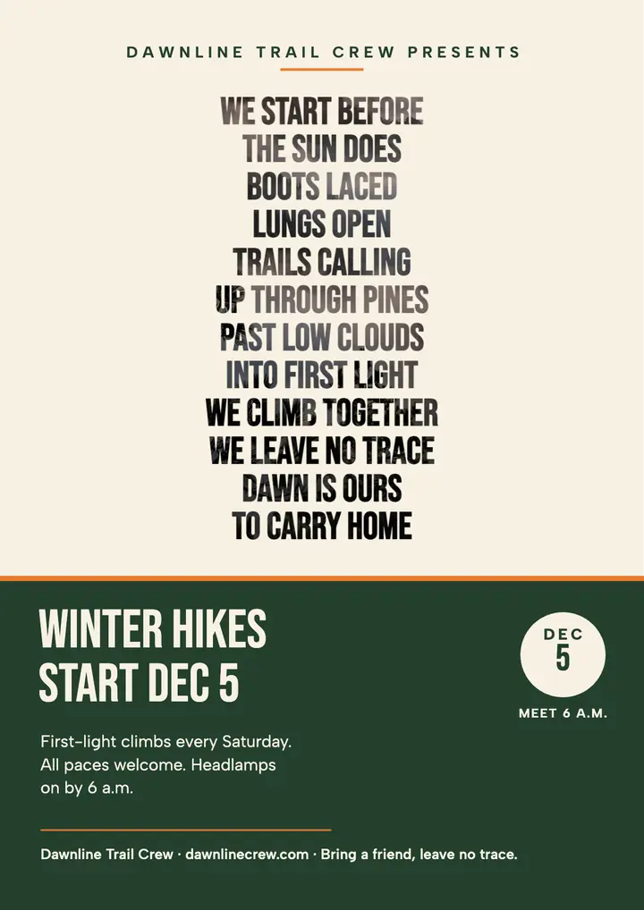 Dawnline sunrise manifesto letters flyer: trail crew quote flyer template