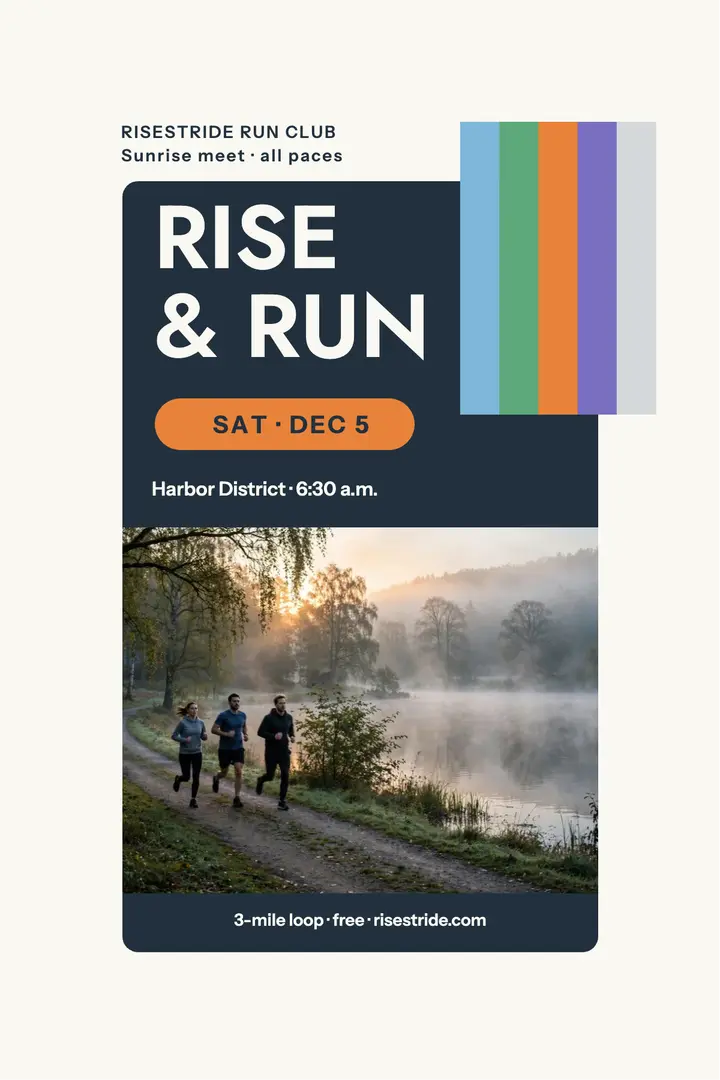 RiseStride sunrise run club games poster template