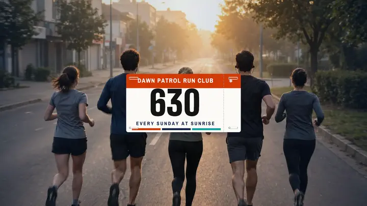 Sunrise run club race bib banner: run club youtube banner template