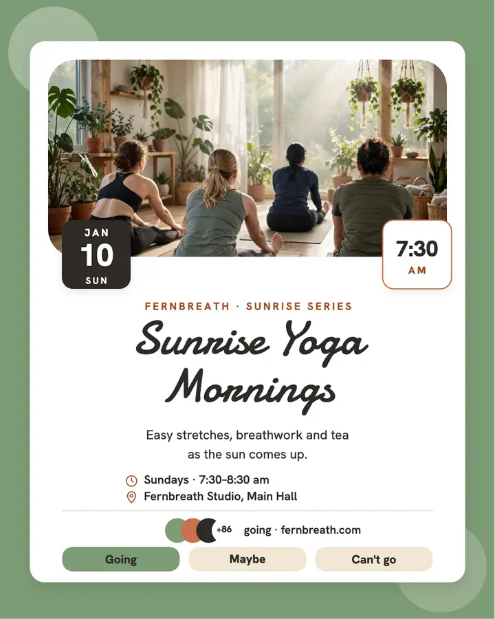 Fernbreath sunrise yoga invite, mornings template