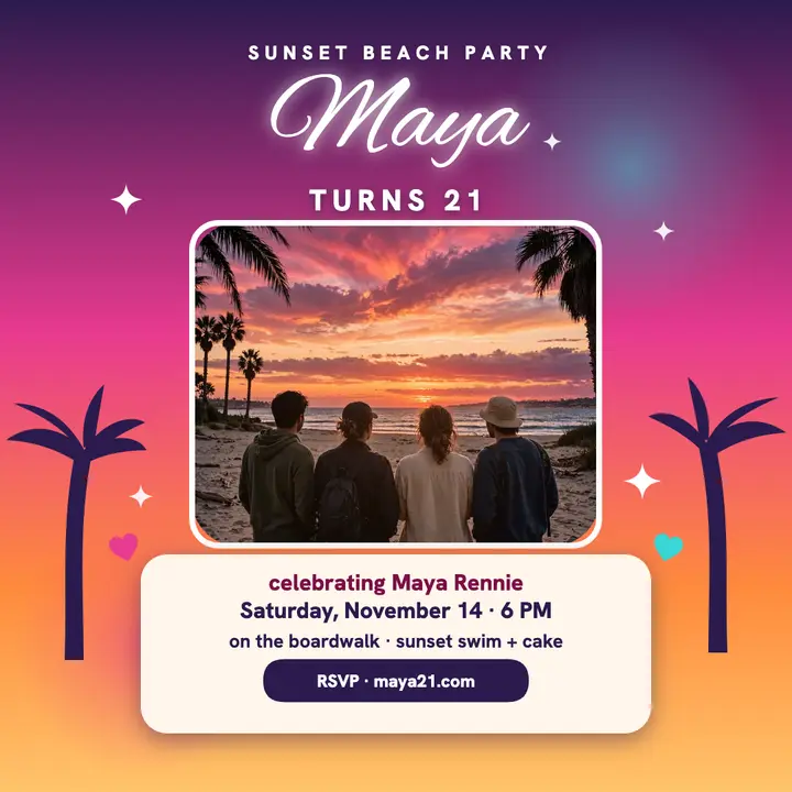 Maya sunset beach birthday post template