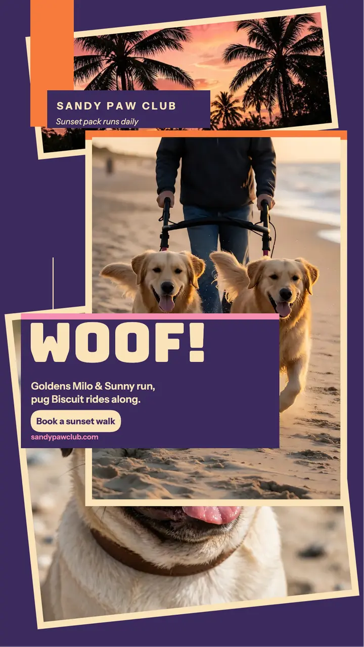 Sandy Paw Club sunset walk story template