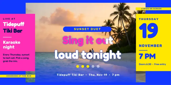Tidepuff Tiki Bar sunset karaoke night post template