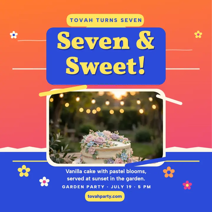 Sunset bloom seventh birthday post template