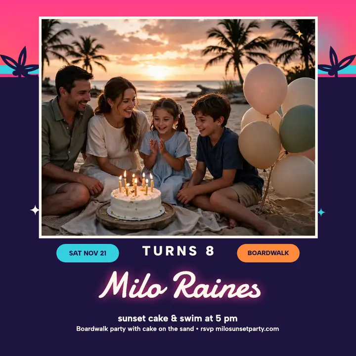 Milo Raines beach birthday boardwalk post template