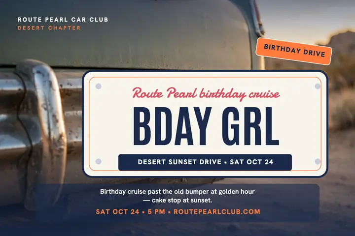 Route Pearl birthday drive plate postcard template