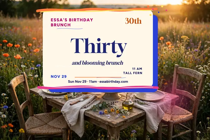 Essa thirty and blooming brunch postcard template