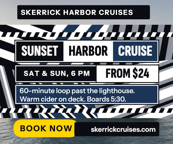 Skerrick Harbor sunset cruise dazzle ad: sunset cruise ad template
